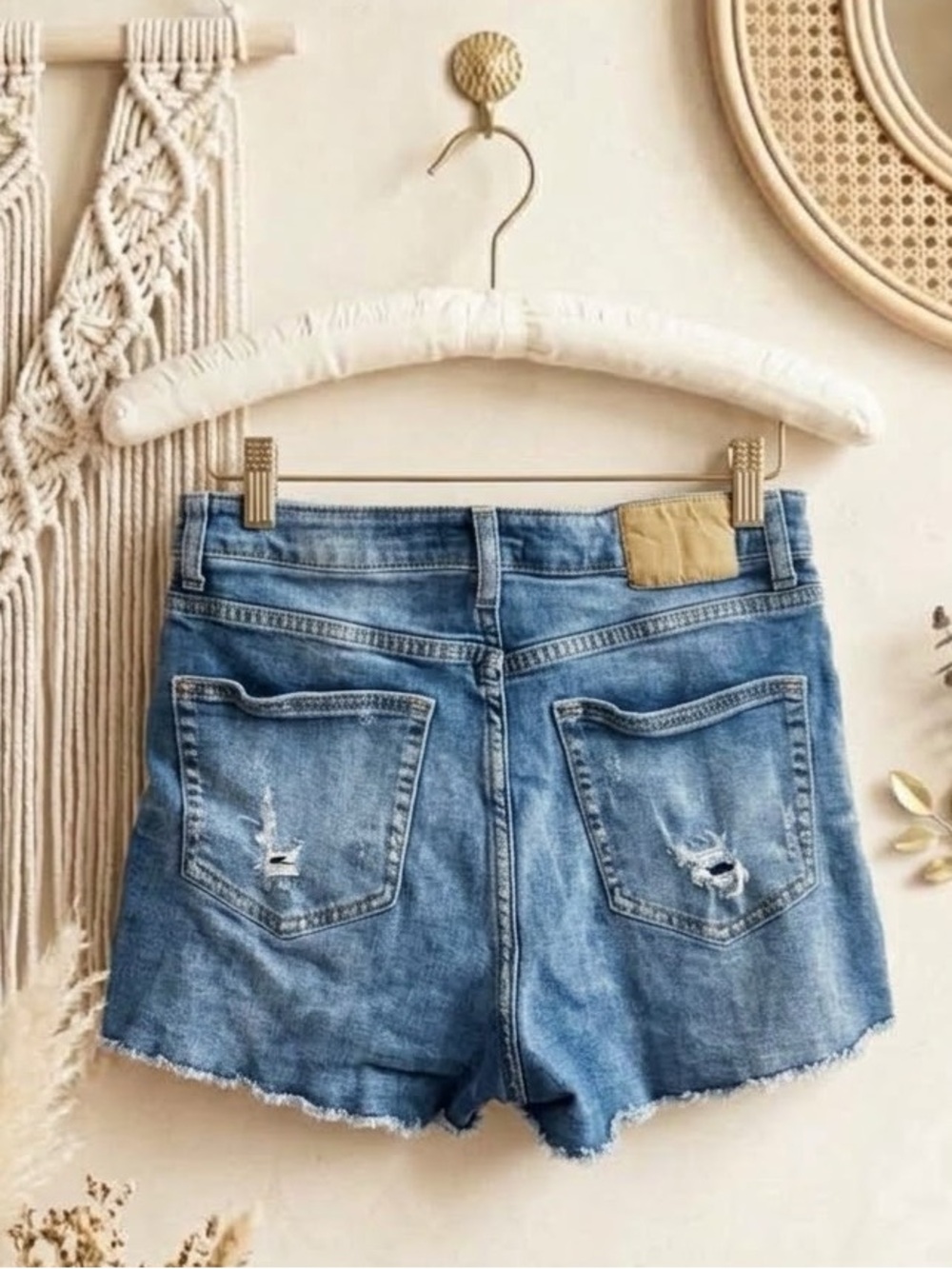 H&M Blue Distressed Denim Shorts